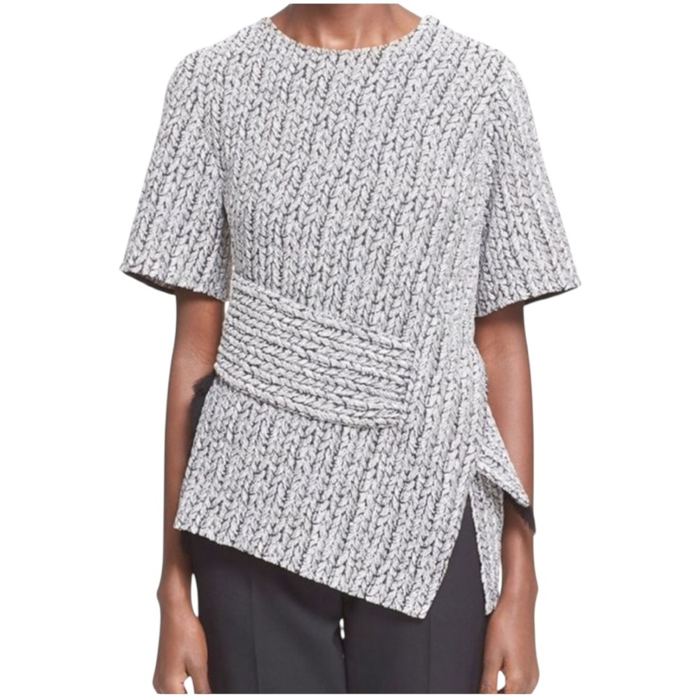 PHILLIP LIM Paneled Braided Jacquard Peplum Top Faux Wrap Size 2